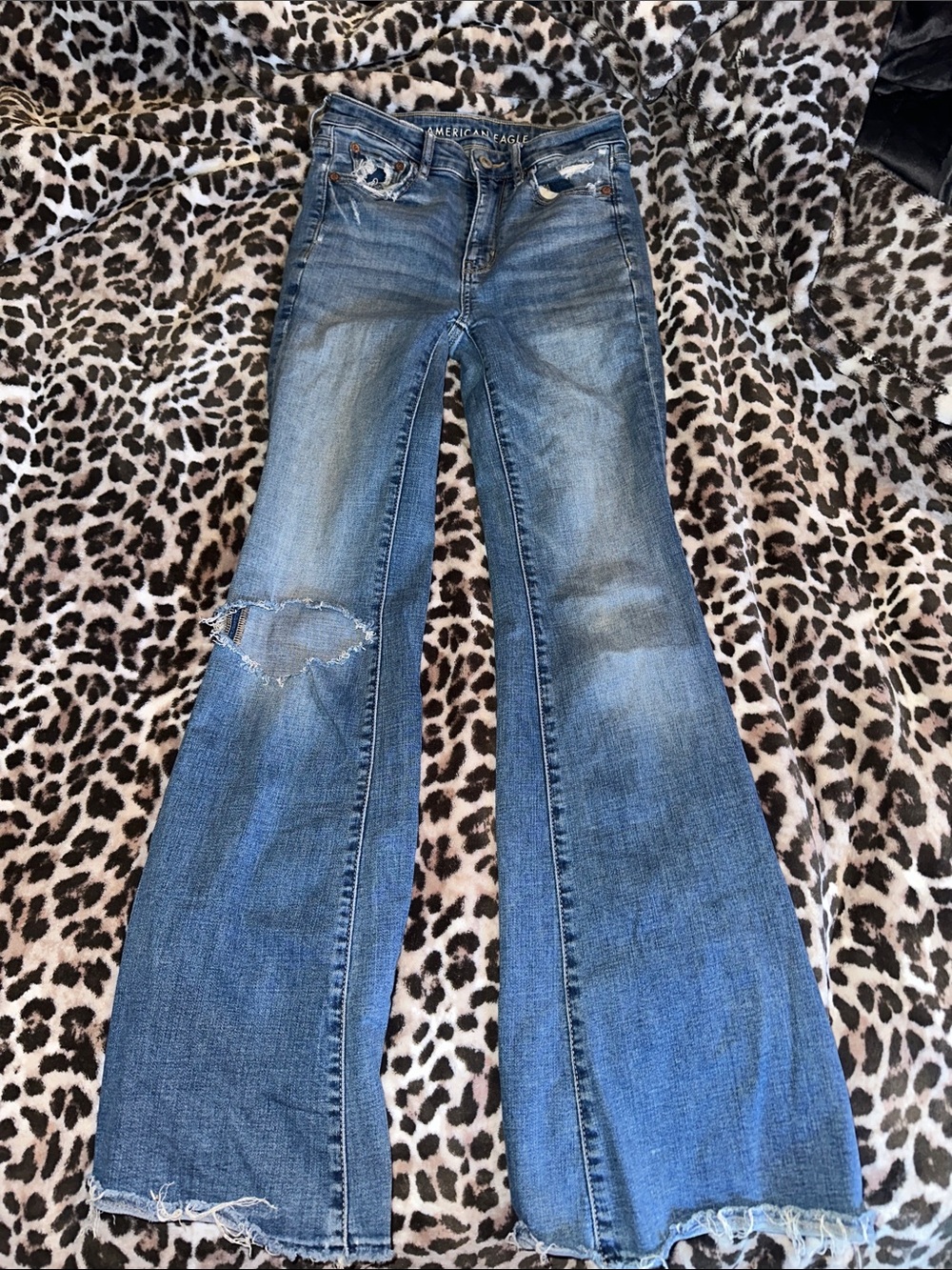 American Eagle Outfitters Blue Flared Distressed Jeans